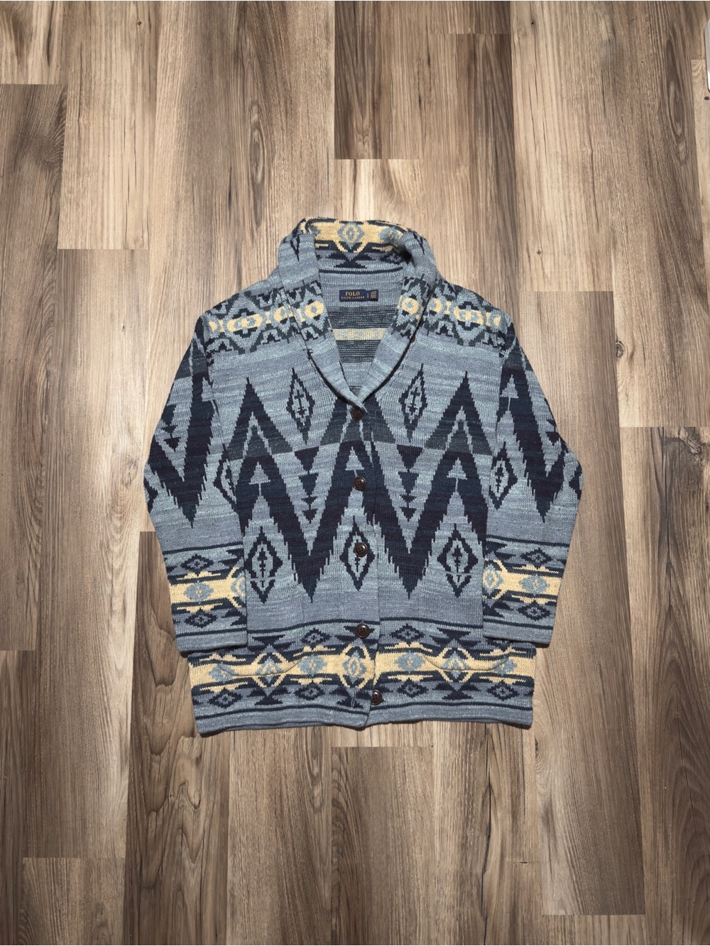 Women’s Polo Ralph Lauren Blue Indigo Southwestern Aztec Cardigan • Size L